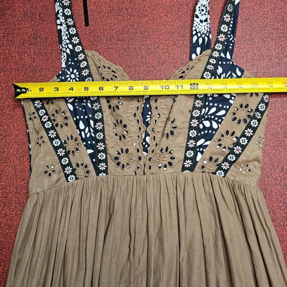 Free People Bossa Nova Midi Dress 12 Hi-Low Eyelet Lace Boho Floral Trim Peasant - Picture 11 of 14